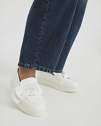 White Slip On Bow Trainers