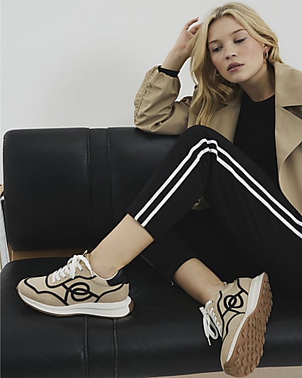 Beige Lace Up Runner Trainers