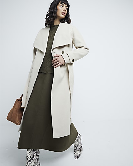 Beige Belted Wrap Coat