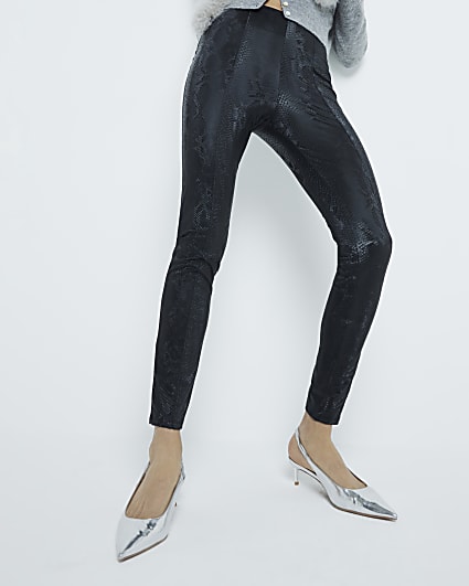 Black High Waisted Snake Coated Leggings