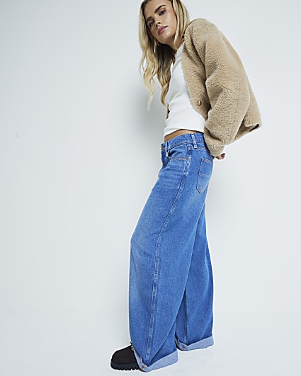 Petite Blue Denim Super Wide Leg Jeans