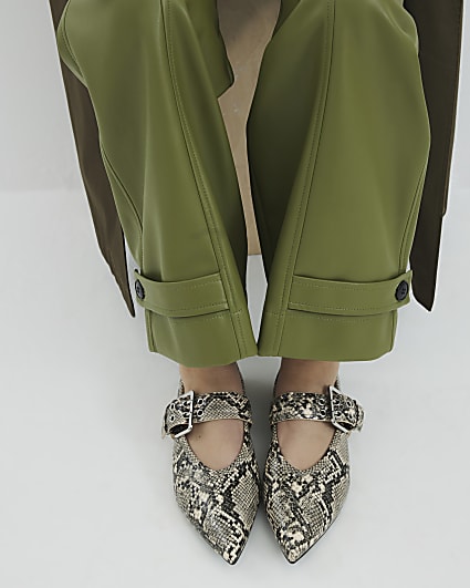 Grey Snake Print Pointed Mary Jane Shoes