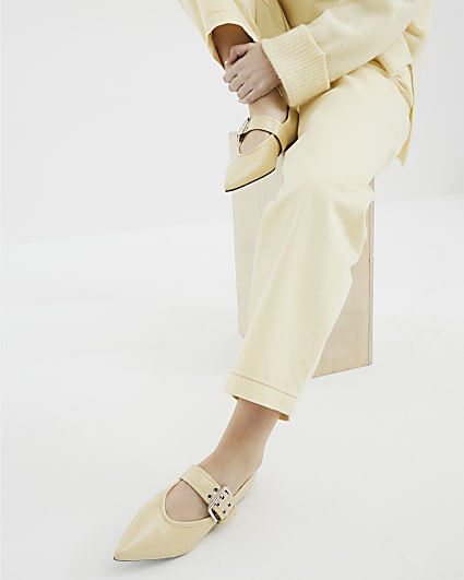 Beige Pointed Buckle Mary Jane Shoes