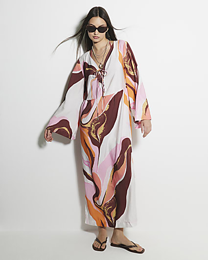 Multicoloured Swirl Print Maxi Dress