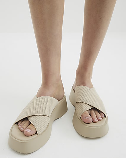 Cream Flatform Mule Sandals