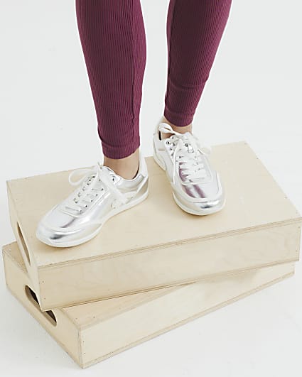 Silver Metallic Lace Up Trainers