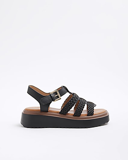 Black Faux Leather Flatform Sandals