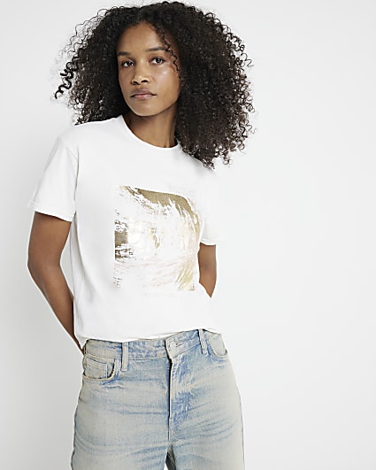 Cream Foil Print T-shirt