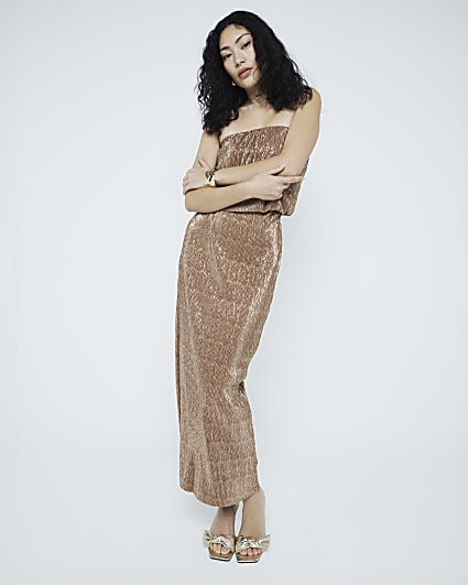 Bronze Plisse Maxi Skirt