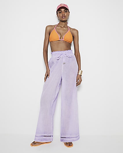 Purple Washed Wide Leg Trousers