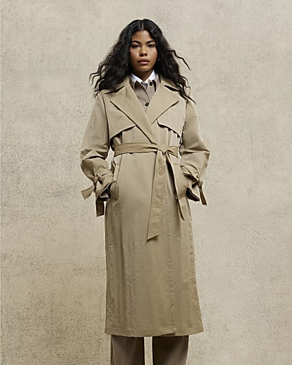 Beige Relaxed Wrap Trench Coat