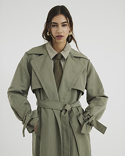 Khaki Relaxed Wrap Trench Coat