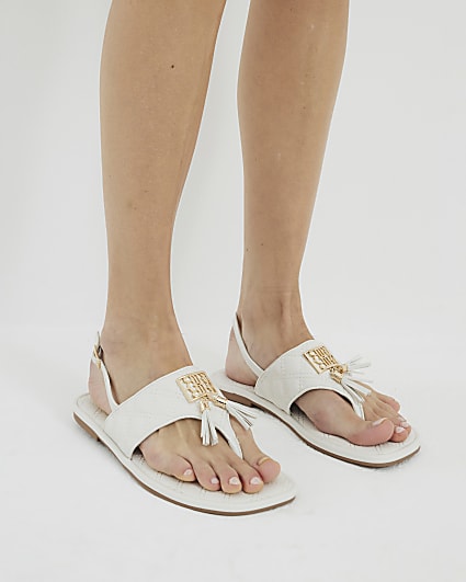 White Tassel Flat Sandals