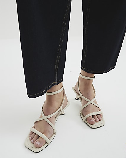 Beige Kitten Heel Strappy Sandals