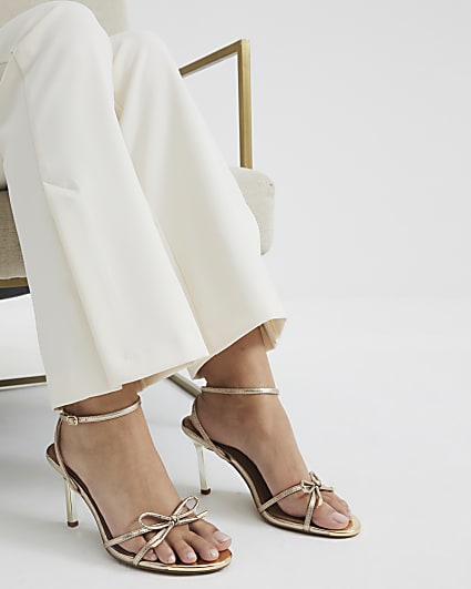 Gold Bow Heeled Sandals