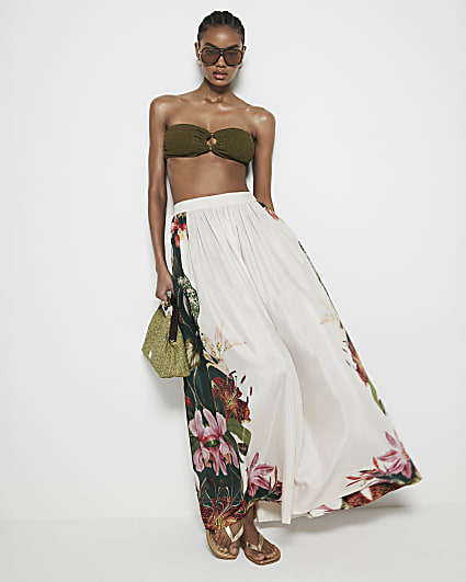 Cream Floral Maxi Skirt