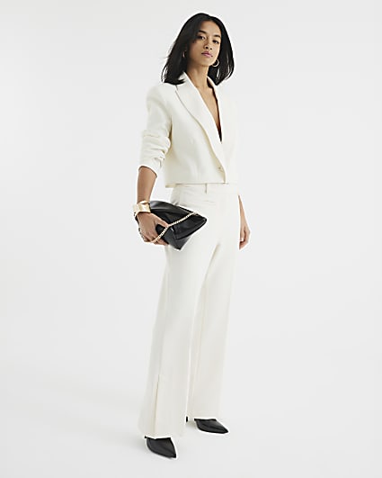 Petite Cream Tailored Flare Trousers