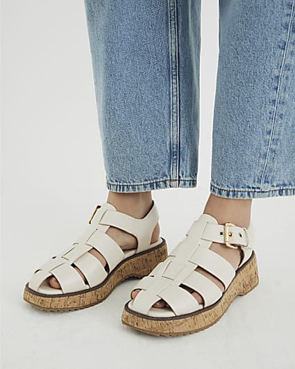 Cream Woven Cork Fisherman Sandals