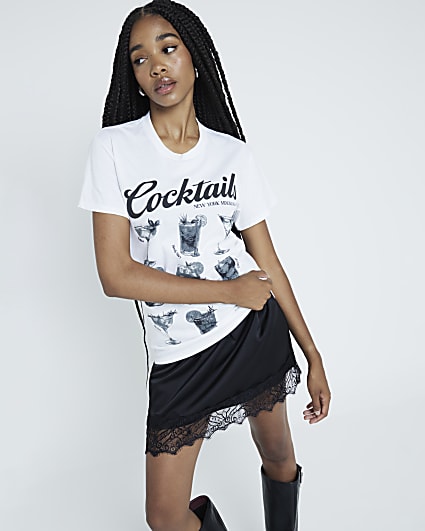 White Cocktail Menu Boyfriend T-shirt