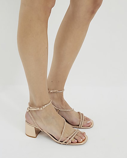 Rose Gold Strappy Block Heel Sandals