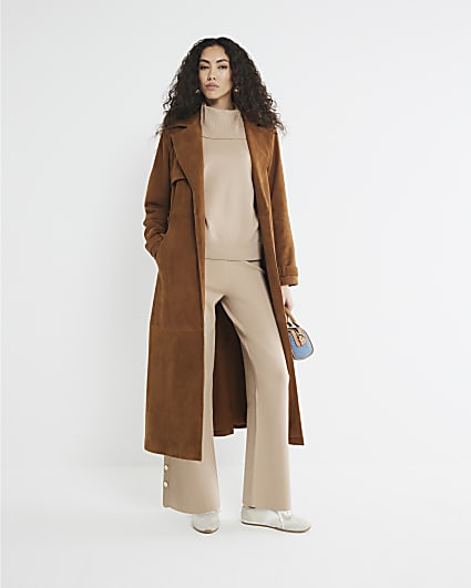 Brown Straight Leg Knitted Trousers