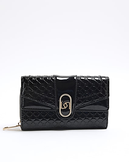 Black Patent Zip Around Purse