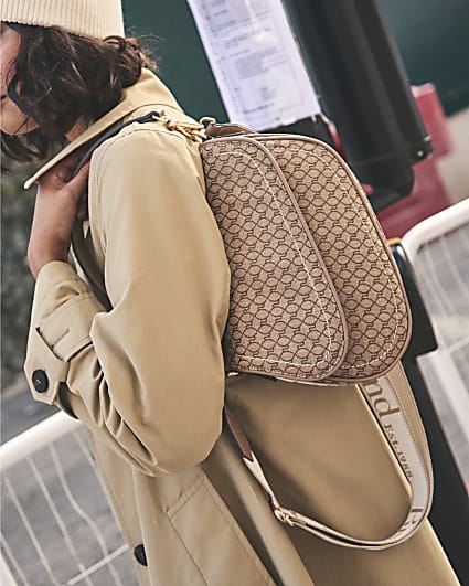 Beige RI Monogram Shoulder Bag