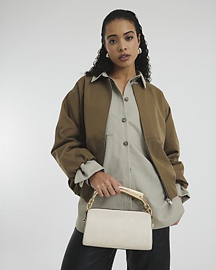 Cream Metal Handle Shoulder Bag