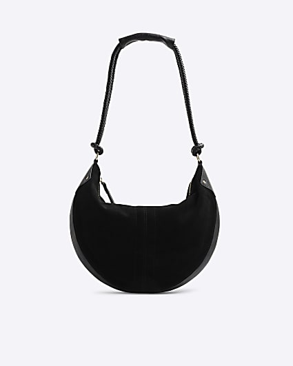 Black Suede Knot Handle Slouchy Shoulder Bag