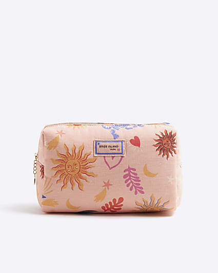 Pink Canvas Sun And Moon Make Up Bag