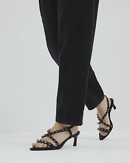 Black Gem Stone Heeled Sandals