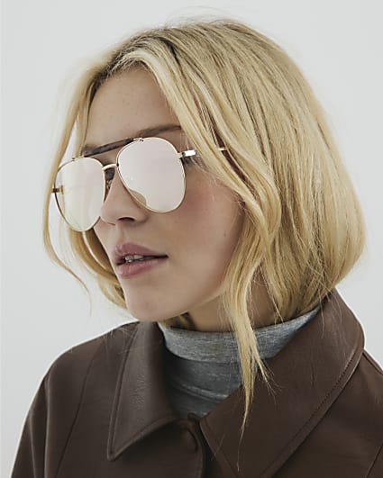 Pink Oversized Aviator Clear Lensed Glasses