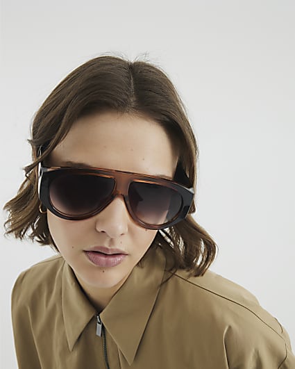 Brown Plastic Aviator Sunglasses