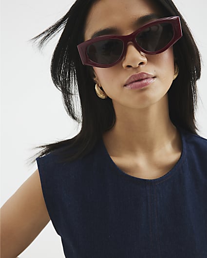 Red Cat Eye Slim Chain Sunglasses