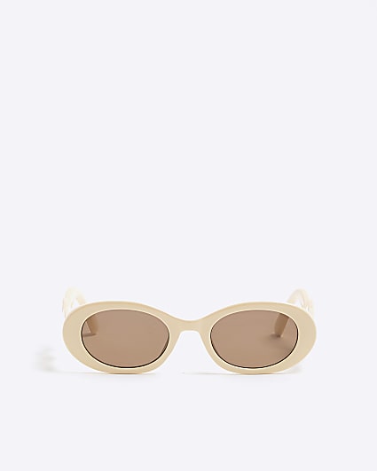 Cream Oval Wavy Slim Sunglasses