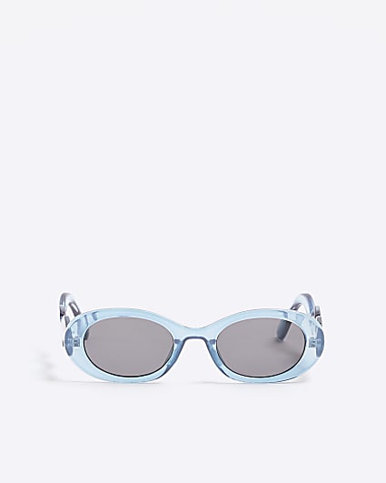 Blue Oval Wavy Slim Sunglasses