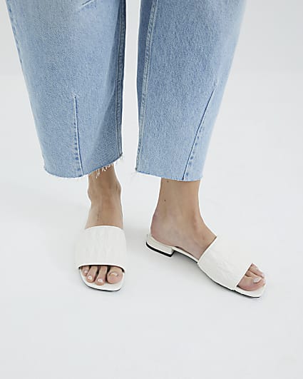 White Textured Mule Sandals