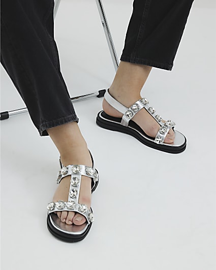 Silver Studded T-Bar Sandals