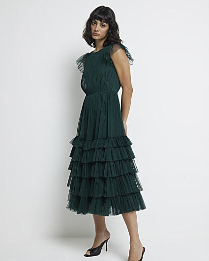 Green Ruffle Midi Dress