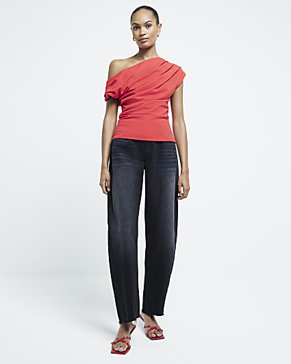 Red Asymmetric Drape Top