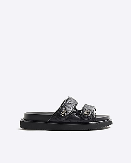 Black Quilted Chunky Footbed Sandals