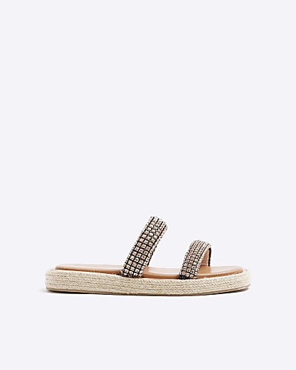 Rose Gold Diamante Chunky Footbed Sandals