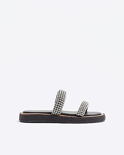 Silver Diamante Chunky Footbed Sandals