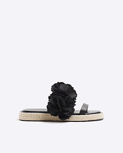 Black Flower Flatform Sandals