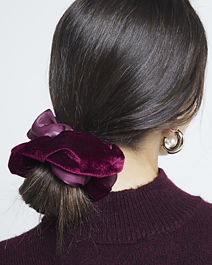 Purple Velvet Organza Scrunchie