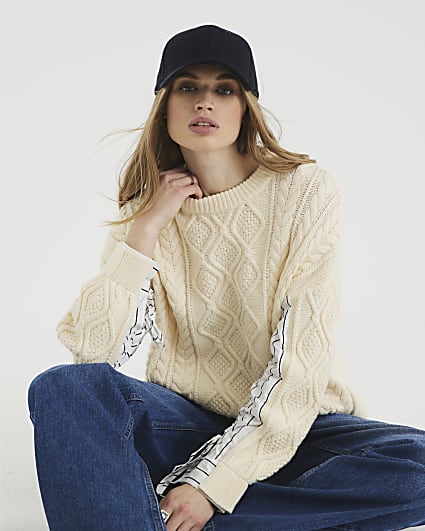 Cream Striped Sleeve Knit Jumper