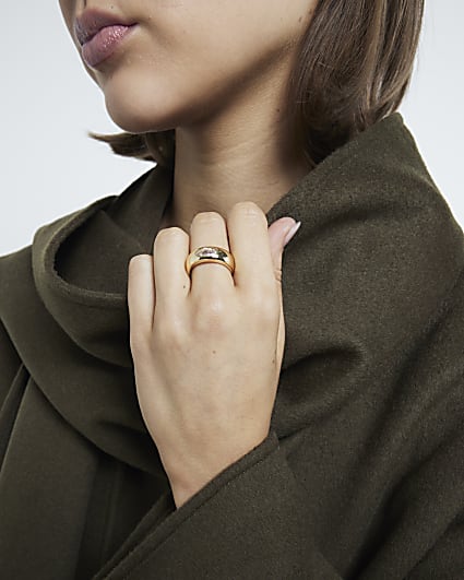 Gold Pear Stone Chunky Ring