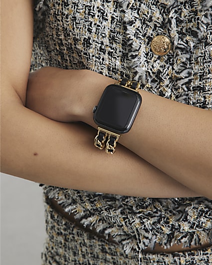 Gold & Black Digital Metal Chain Watch Strap