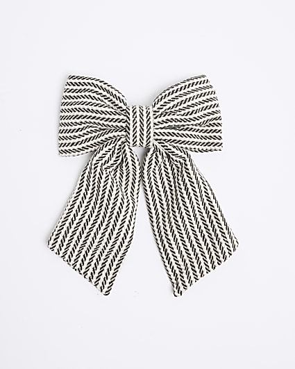 Black Wool Blend Zig Zag Bow Hair Clip