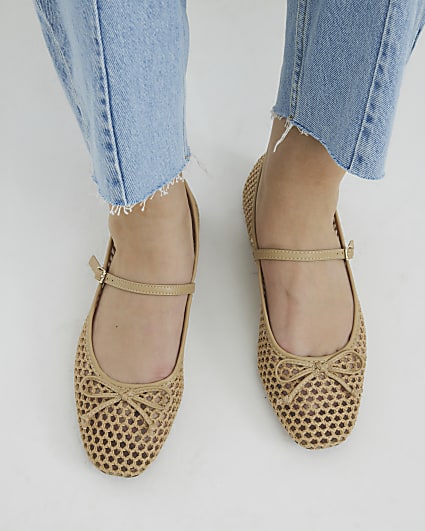 Beige Raffia Ballet Pumps